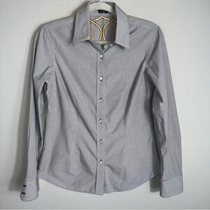 J McLaughlin 100% Cotton Button Front Blouse-Long Sleeve-Gray Check-Size 6